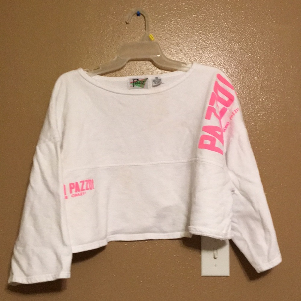 Pazzo s/m crop hot pink writing white top